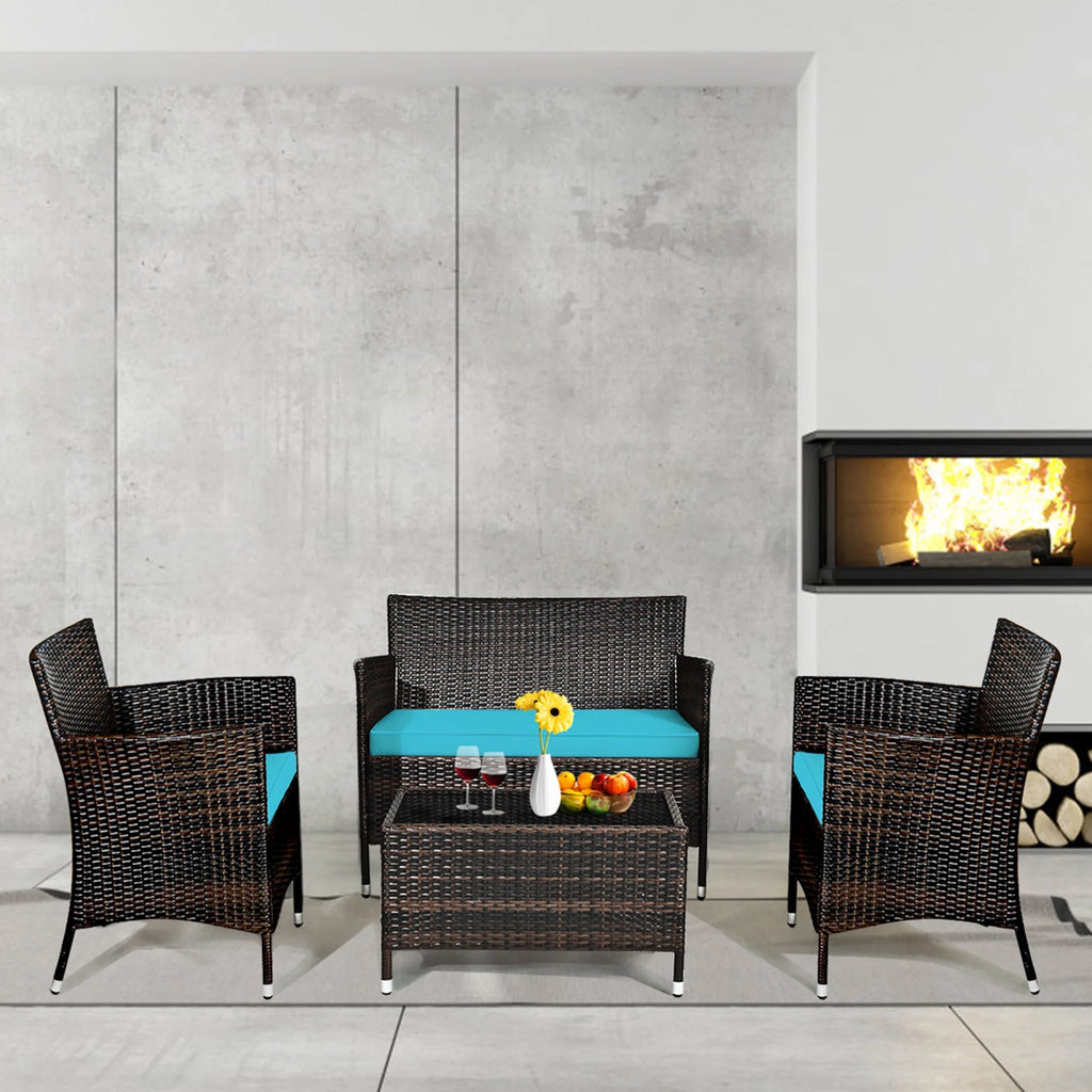 8 Pcs Patio Rattan Furniture Set with Cushioned Chair Loveseat Table C675430