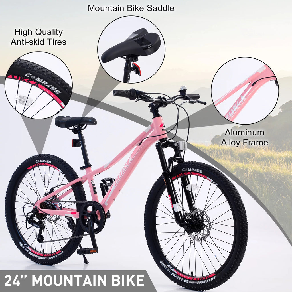 24 in 7-Speed Aluminum Mountain Bike with Double Disc Brake L82792