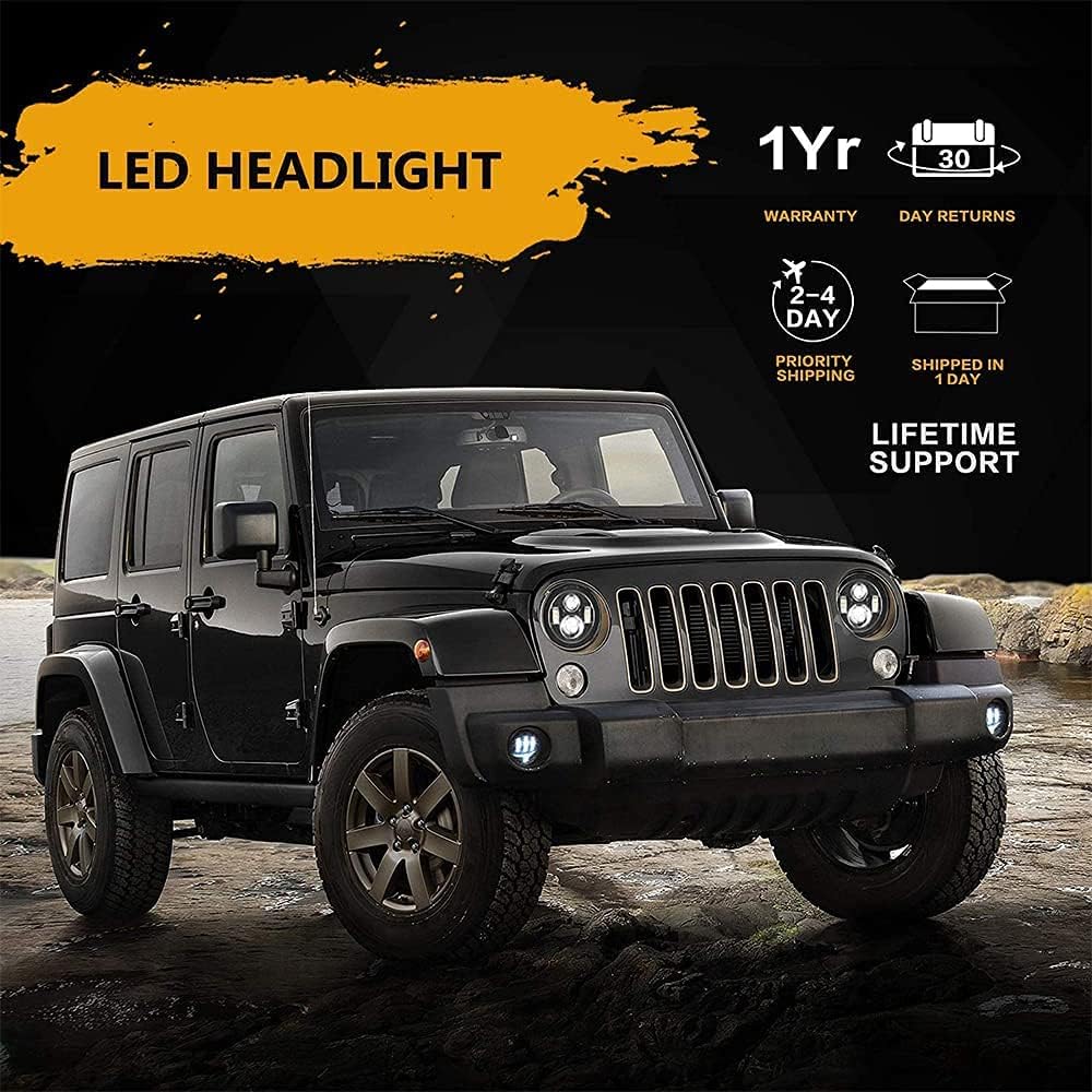 Round 7 inch LED Headlights + 4 inch LED Fog Lights E8906