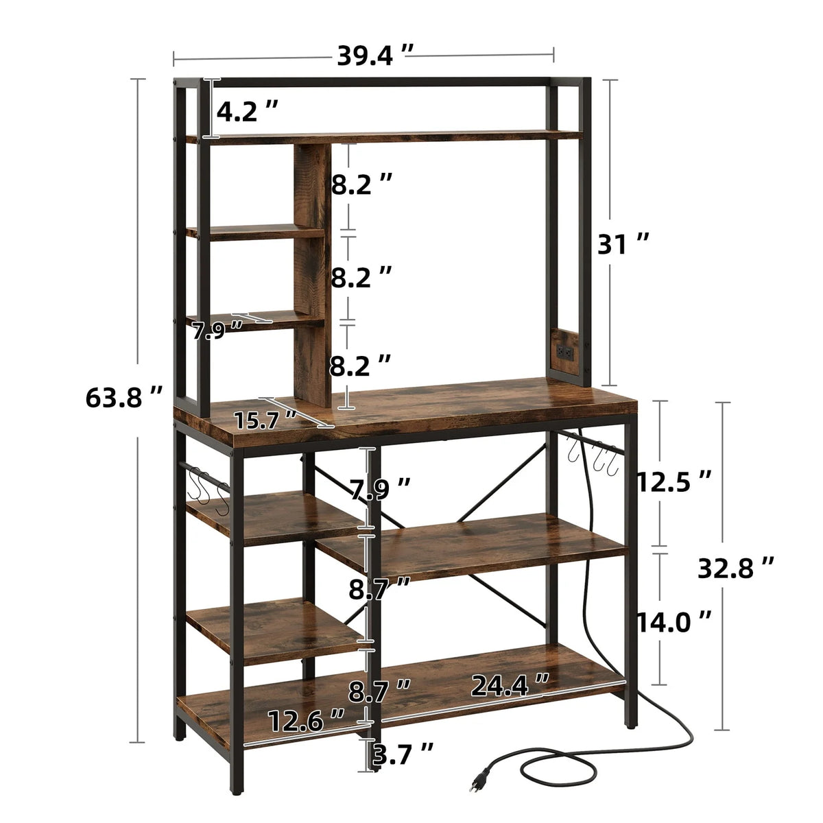 8 Tier Kitchen Bakers Rack with Power Outlets M47873
