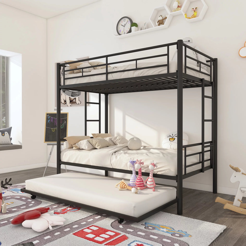 Twin Over Twin Metal Bunk Bed Frame with Trundle P274926