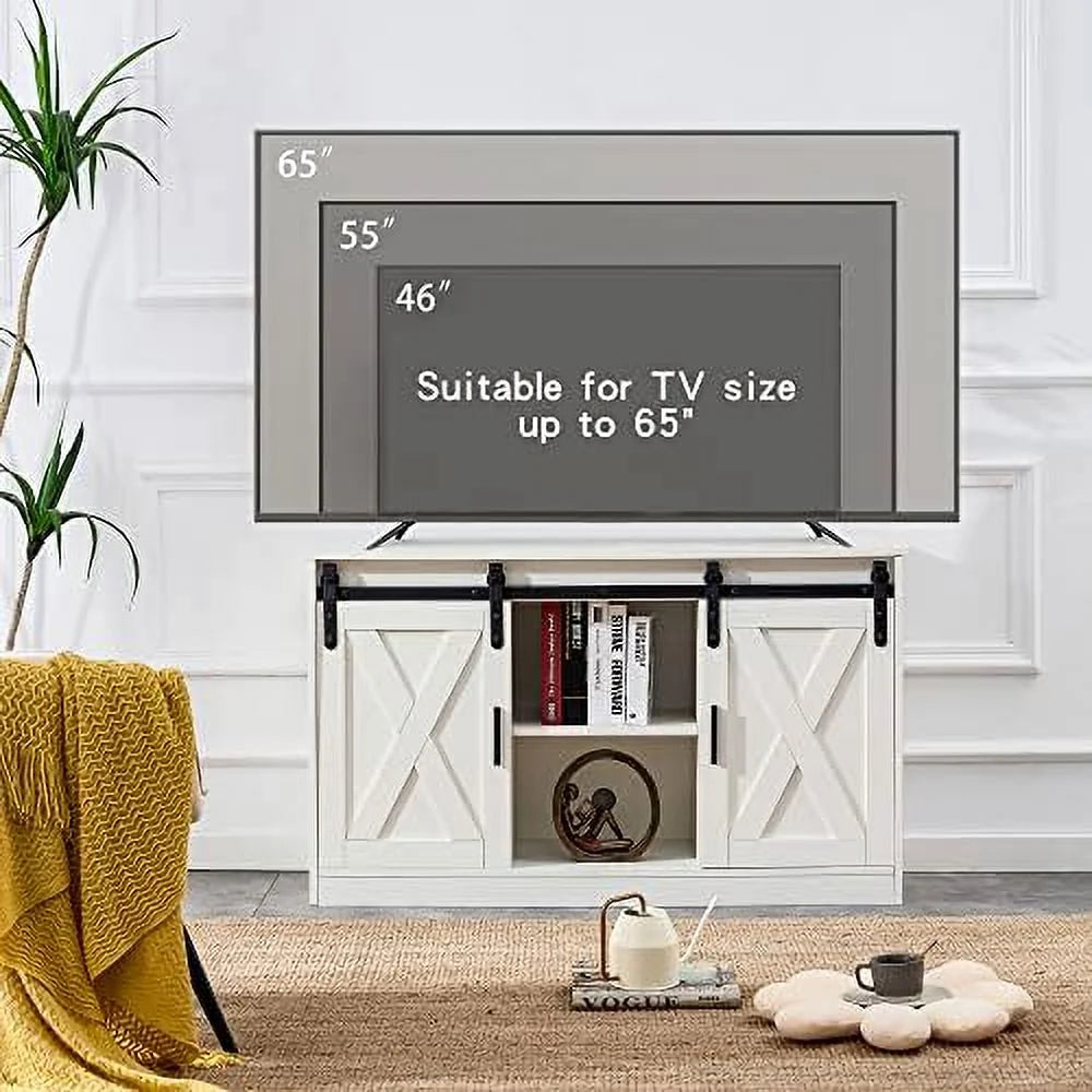 47 Inch White Farmhouse TV Stand with Sliding Barn Door U667