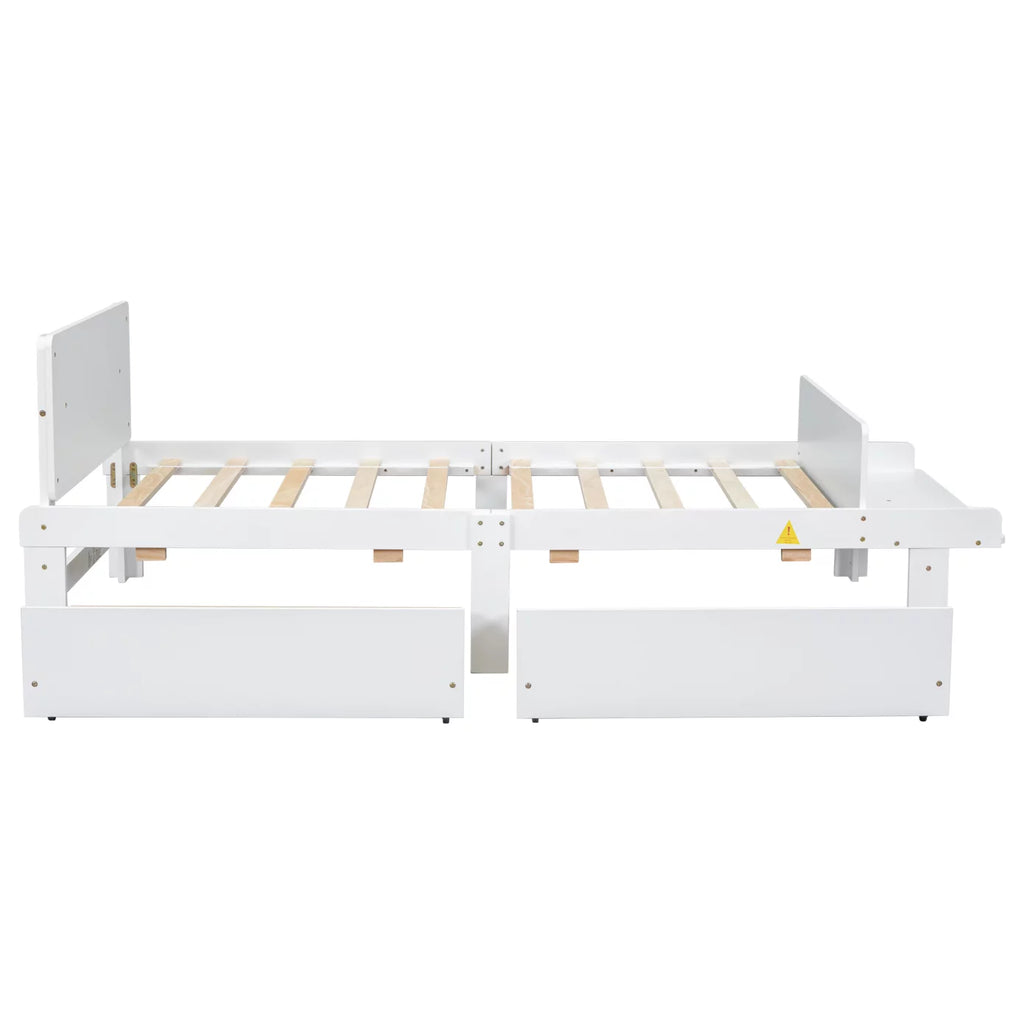 White Twin Size Wood Platform Bed Frame with 2 Storage Drawers F418