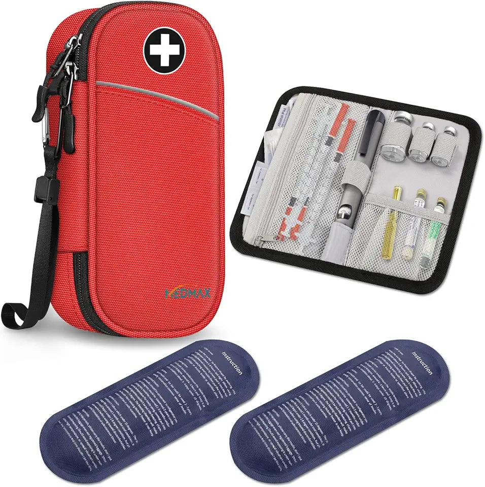 Water Resistant Insulated Insulin Cooler Travel Case with 2 Ice Pack and Extra Pouch G9816