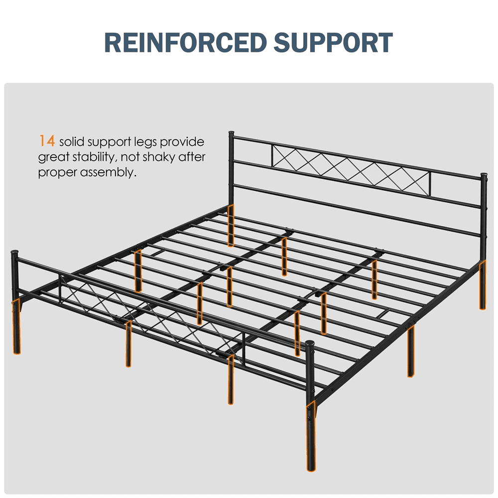 King Metal Slatted Bed Frame with Headboard & Footboard S397685