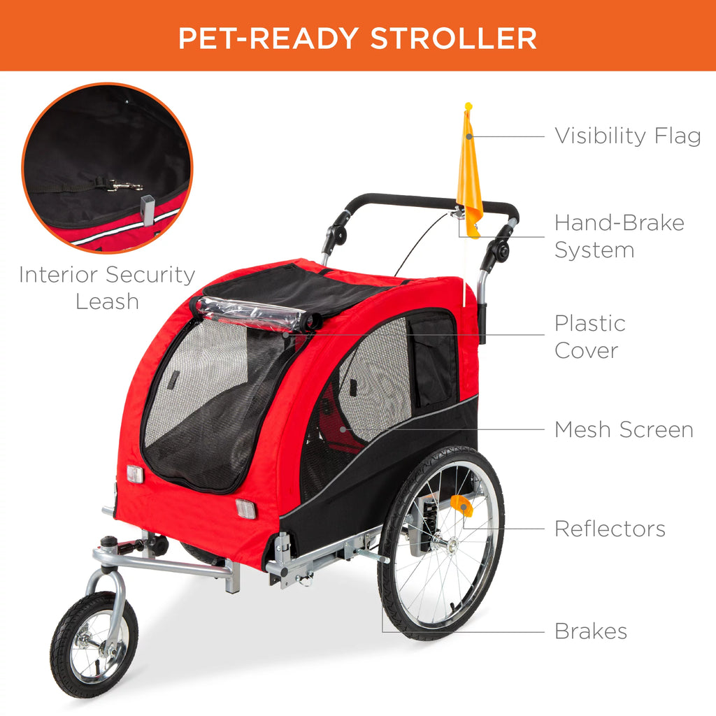 2-in-1 Dog Bike Trailer Pet Stroller Bicycle Carrier H407846