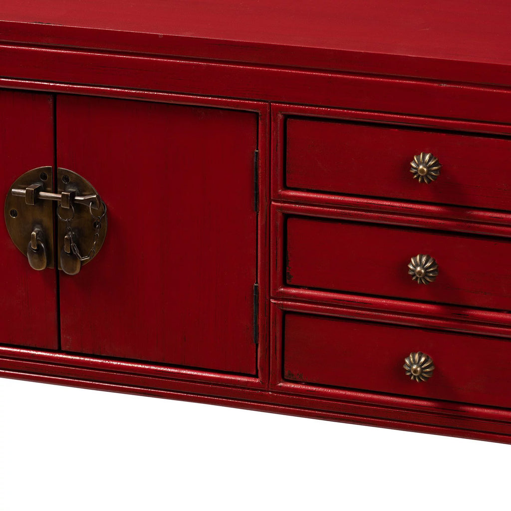 Antique Red 6-Drawer Wood Console Table Y612294