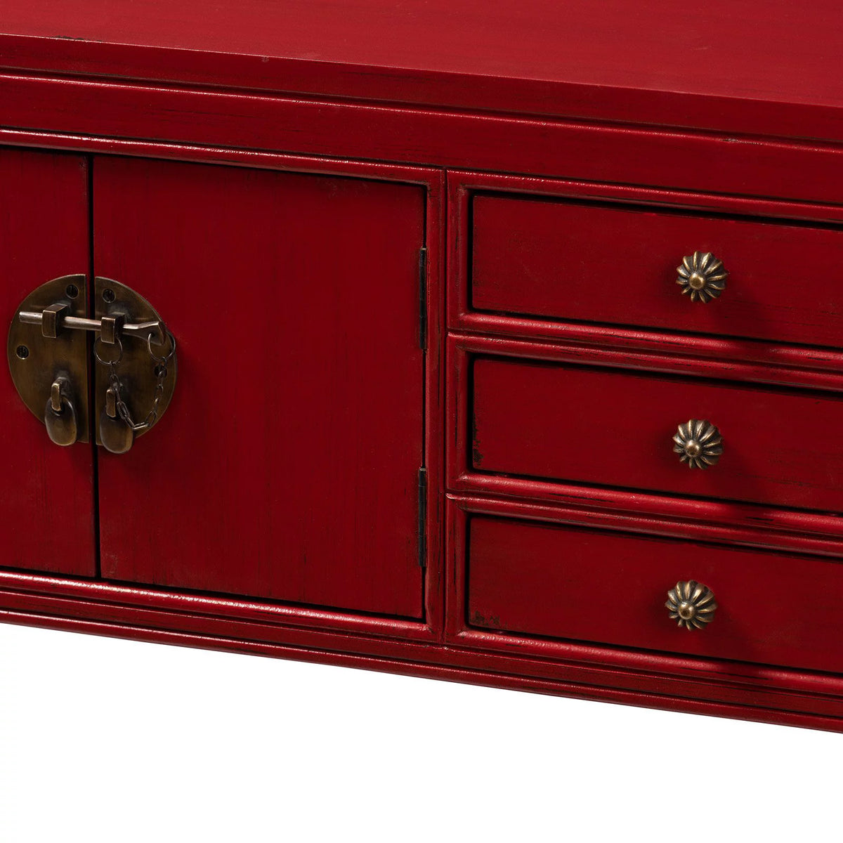 Antique Red 6-Drawer Wood Console Table Y612294