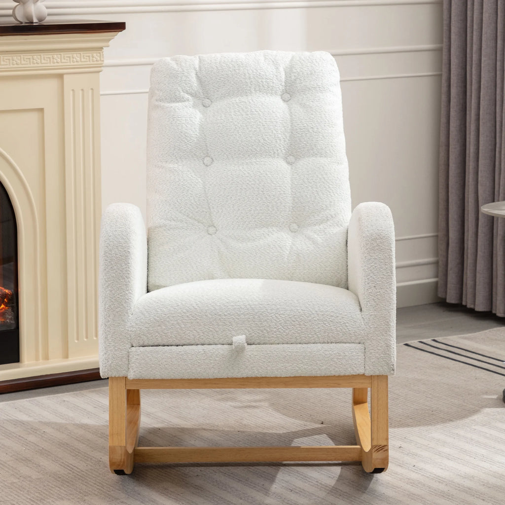 Rocking Chair with Footrest High Back Rubber Wood Legs P538117