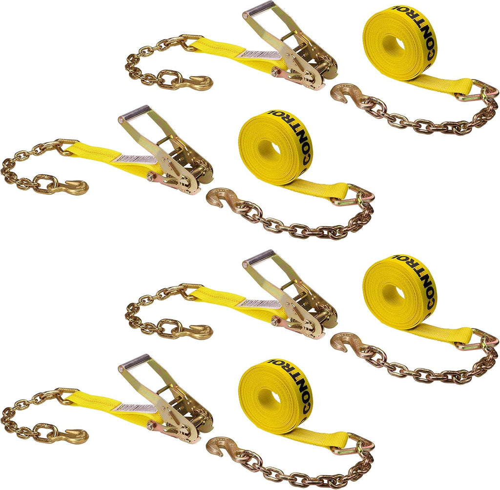 2 Inch x 30 Foot Ratchet Straps with Chain Extension 4 Pack X741