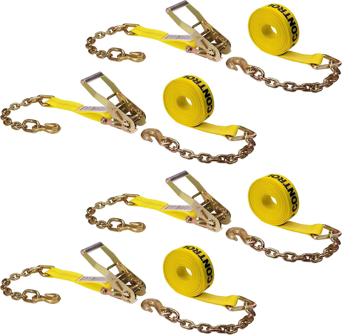 2 Inch x 30 Foot Ratchet Straps with Chain Extension 4 Pack X741