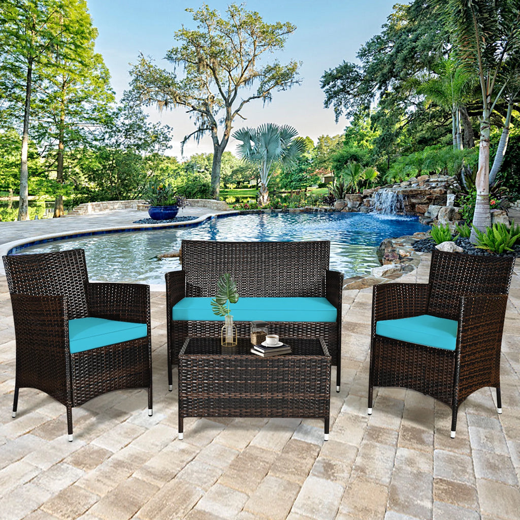 8 Pcs Patio Rattan Furniture Set with Cushioned Chair Loveseat Table C675430