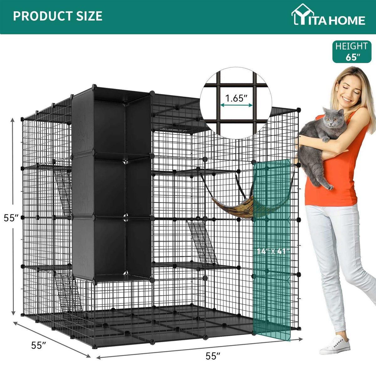 Large Indoor Metal Cat Cage with Hammock J268