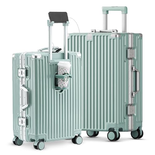 White 20Inch Hardside Carry-on Luggage with Cup Holder USB Port TSA Lock Spinner Wheels H2538