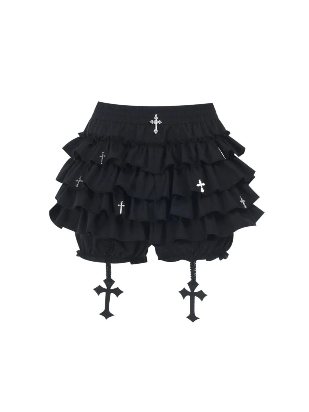 Soft Goth Ruffle Cross Pendant Shorts M583
