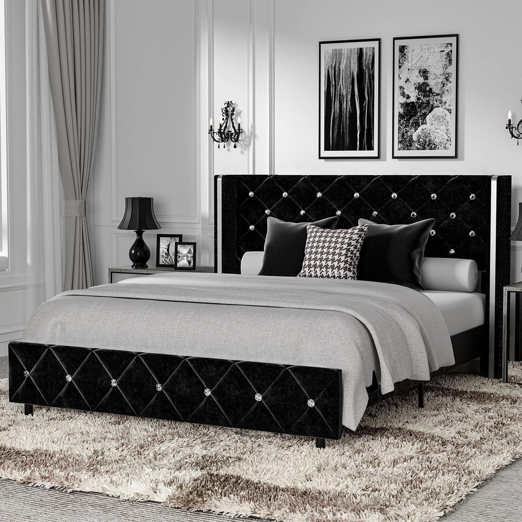 Queen Size Upholstered Platform Bed Frame with Wingback Headboard R21710