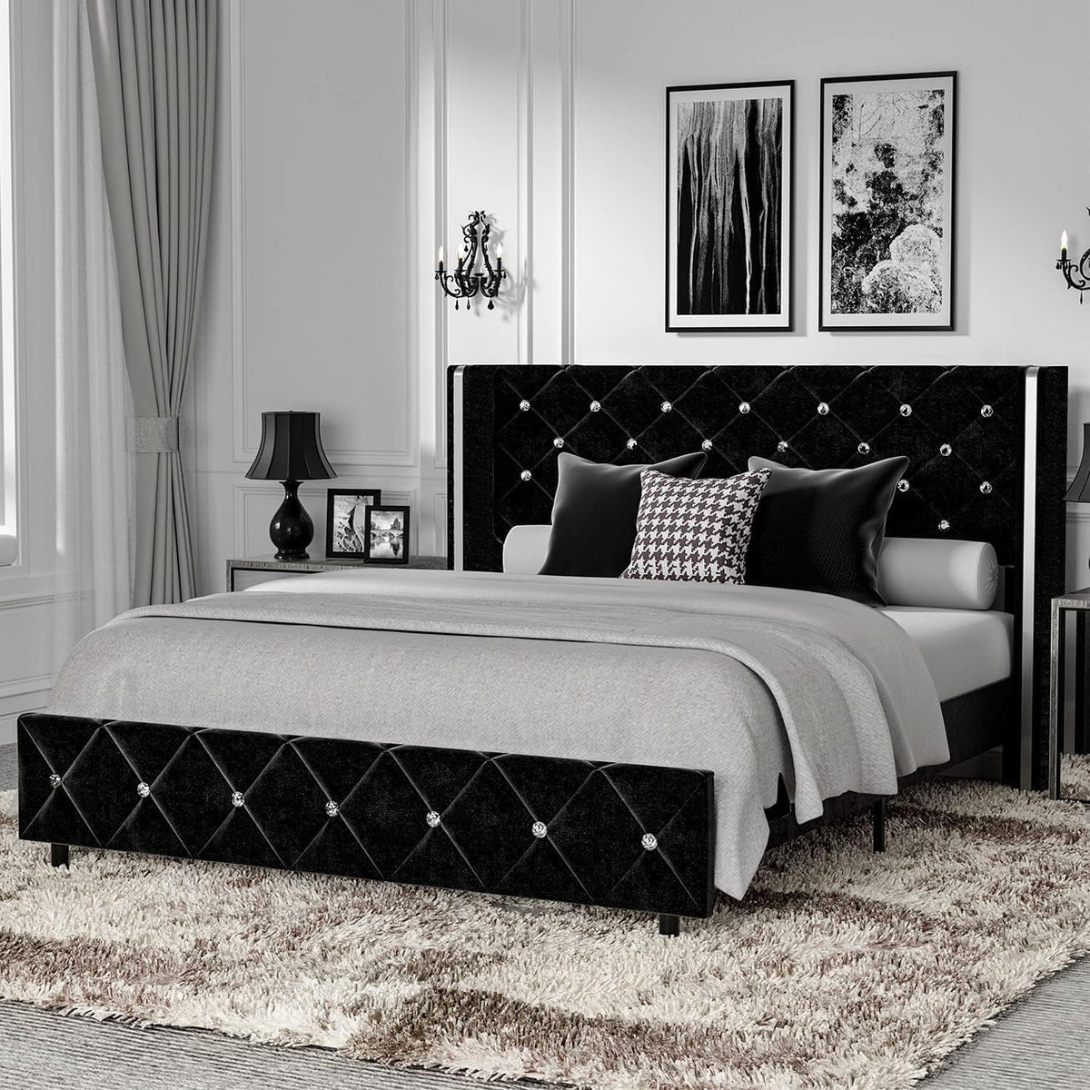 Queen Size Upholstered Platform Bed Frame with Wingback Headboard R21710