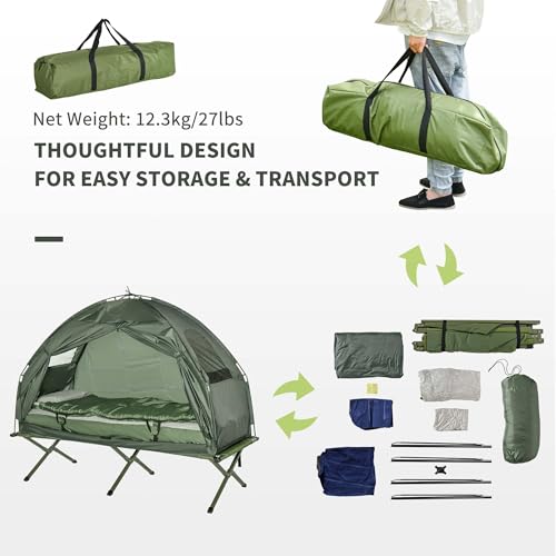Folding Camping Cot with Air Mattress, Sleeping Bag & Foot Pump T469307
