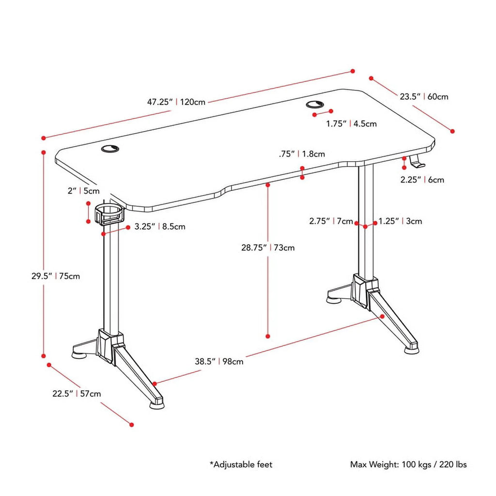Black Engineered Wood Gaming Desk with LED Lights G860