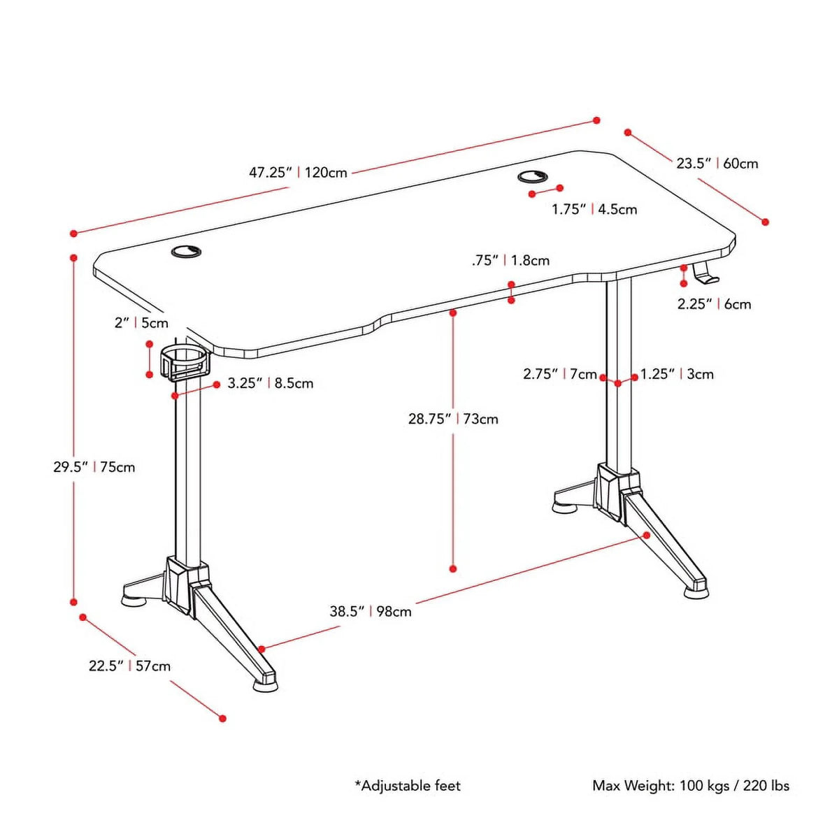 Black Engineered Wood Gaming Desk with LED Lights G860
