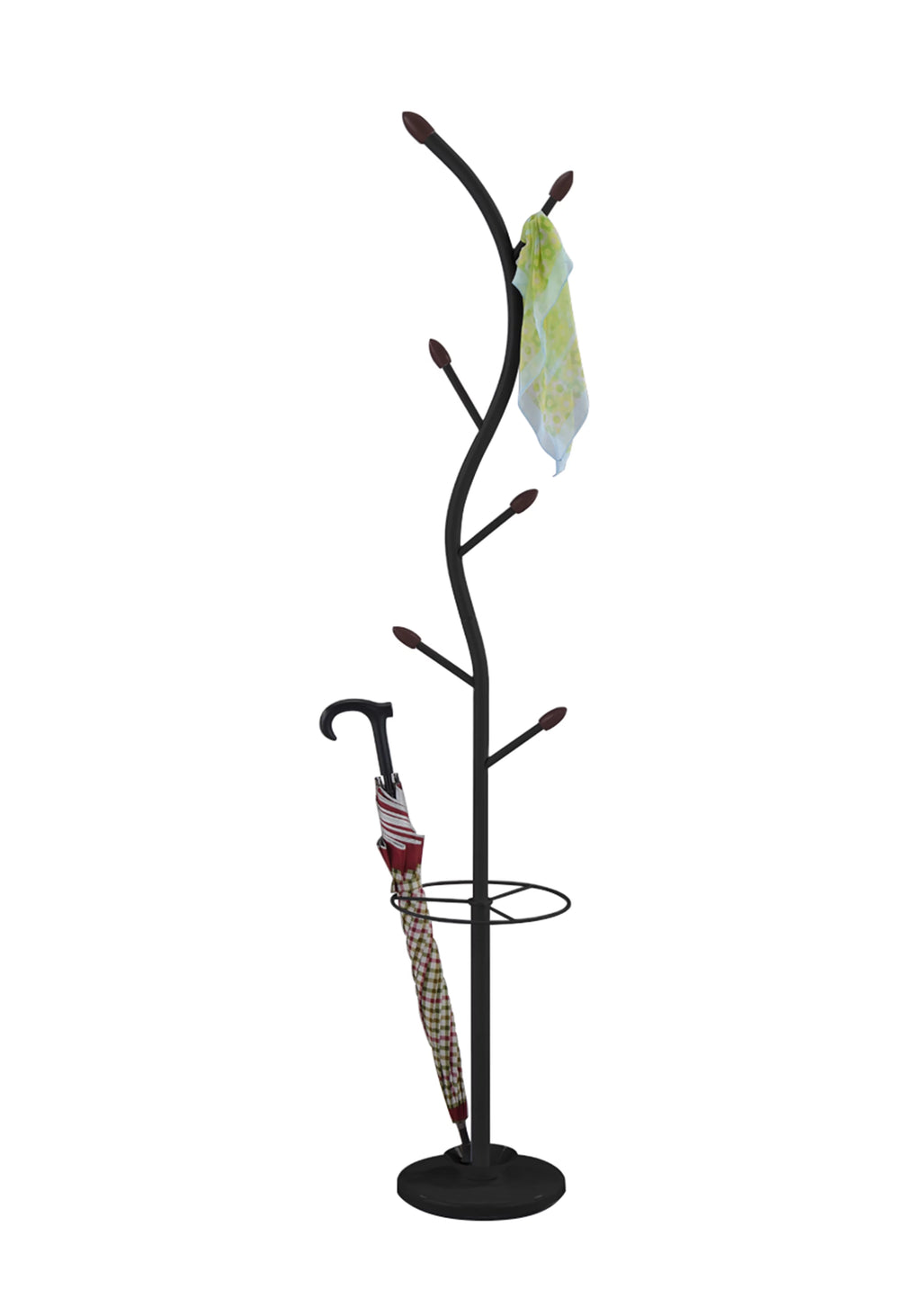 Black Metal Coat & Hat Rack with Umbrella Holder W9904