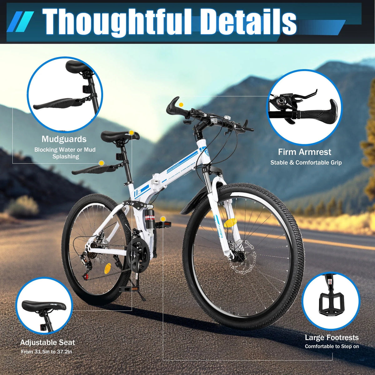 26 Mountain Bike 21-Speed Folding Dual Disc Brake Bicycle C12787