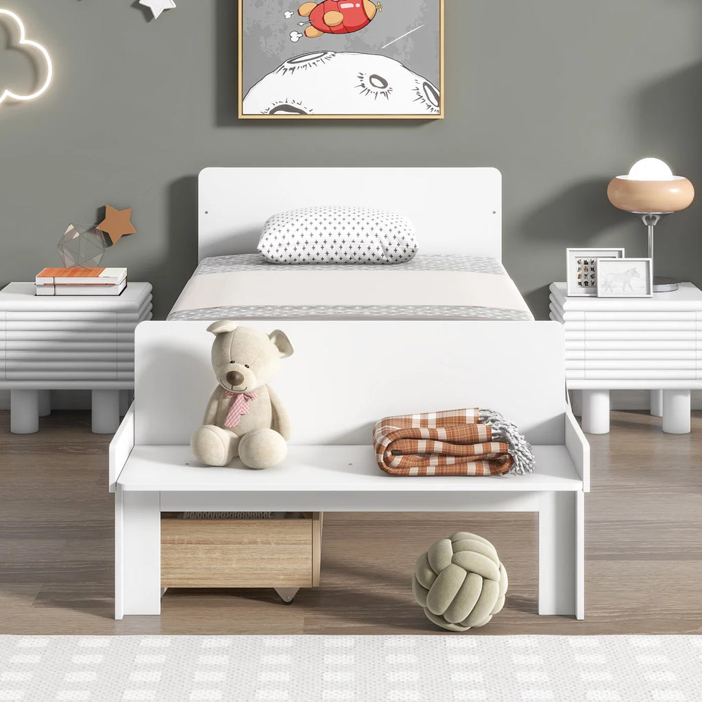 White Twin Size Wood Platform Bed Frame with 2 Storage Drawers F418