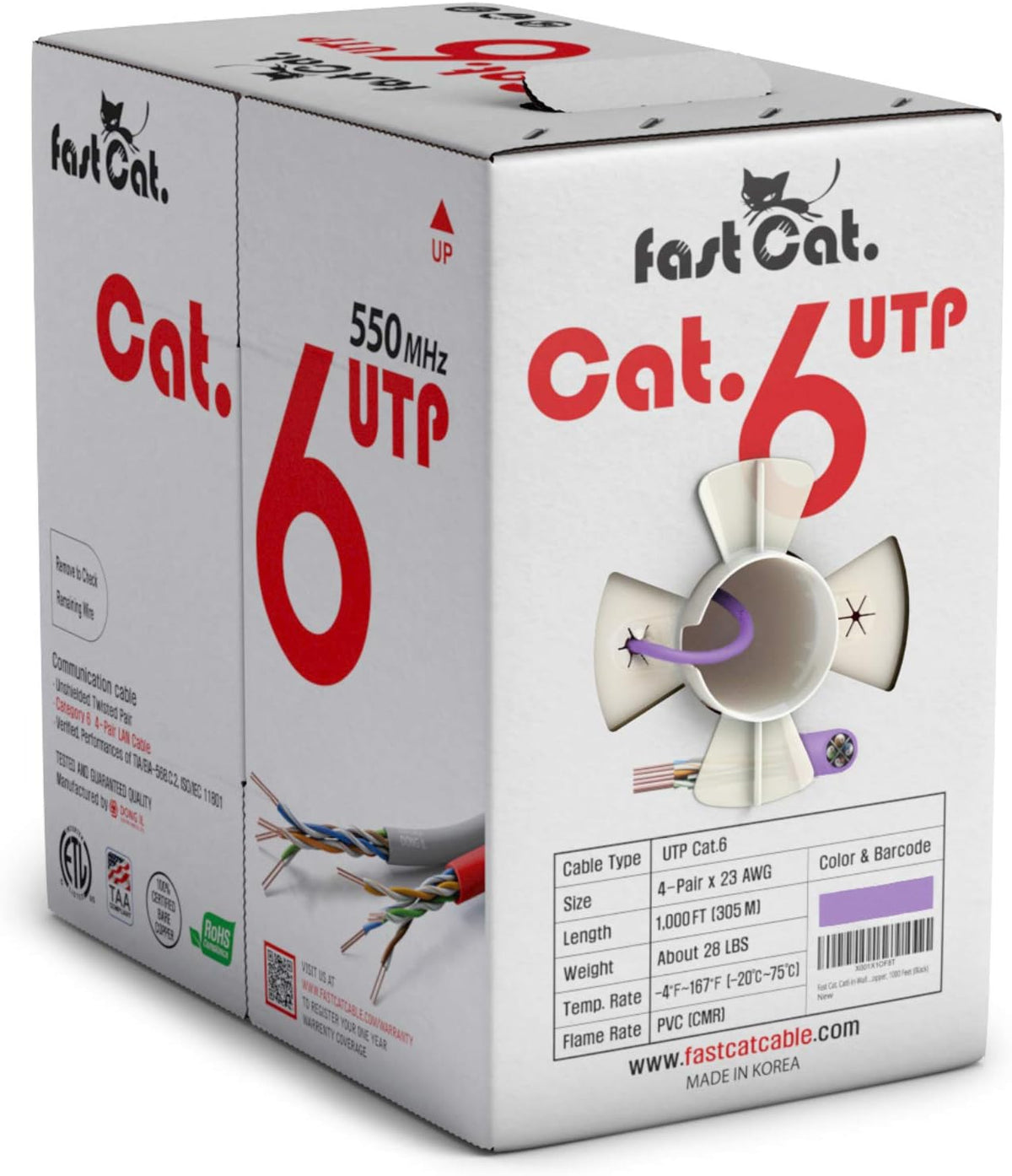 Cat6 Ethernet Cable 1000ft 23 AWG Solid Bare Copper Black A6247