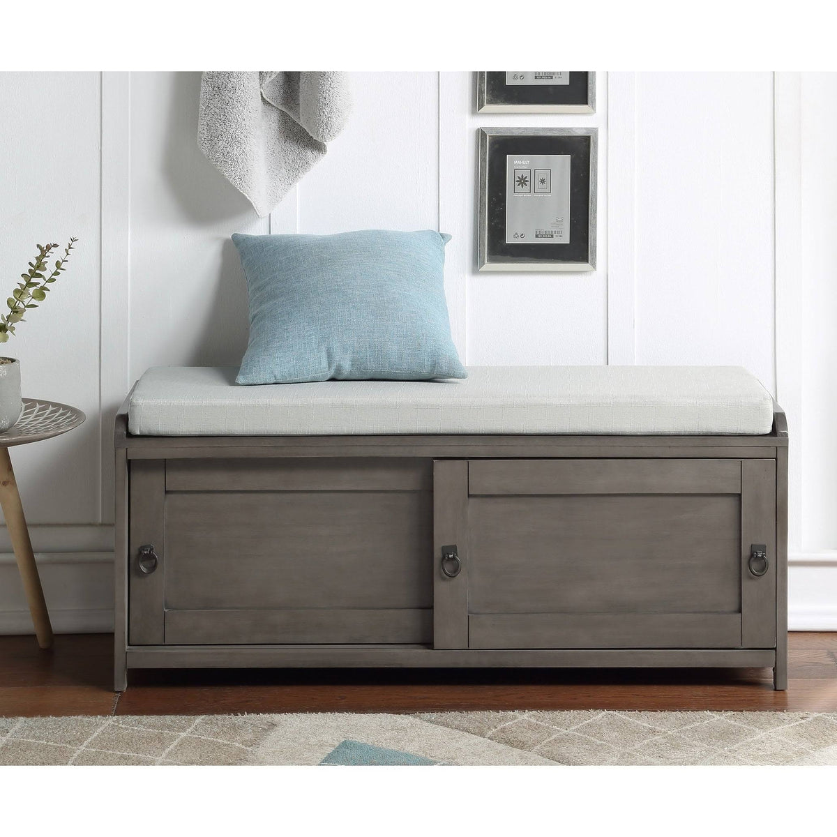 Wood Storage Bench with 2 Cabinets Black T78616