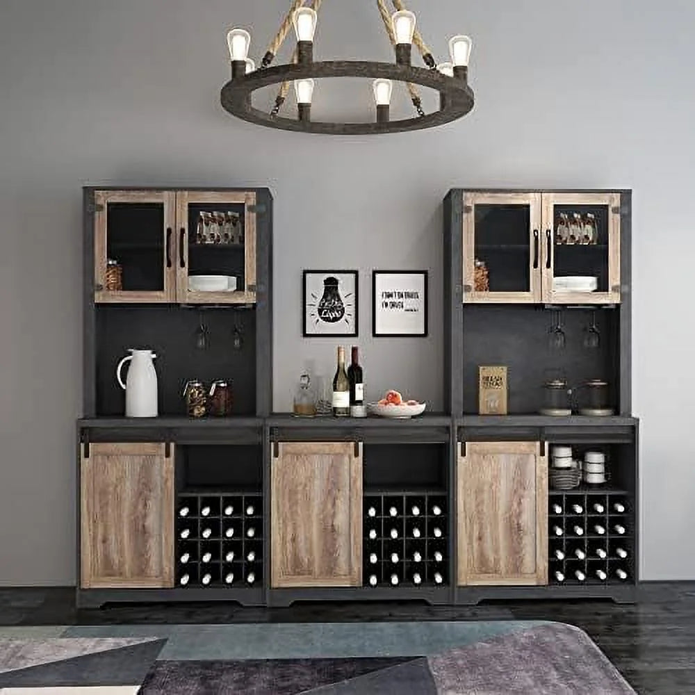 Farmhouse Kitchen Hutch Cabinet with Double Barn Door and Shelves D30545