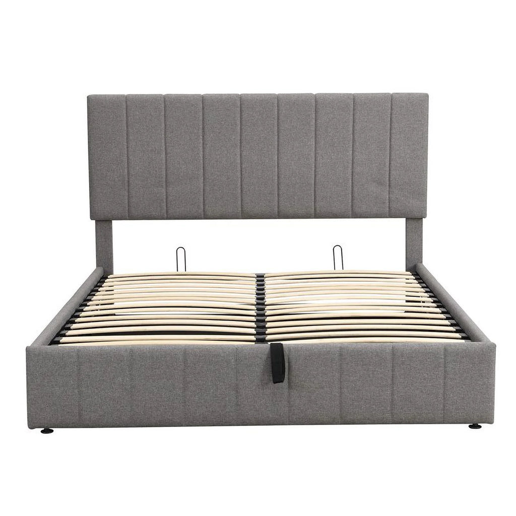 Twin Wood Platform Bed with Fabric Upholstery in Gray X14206