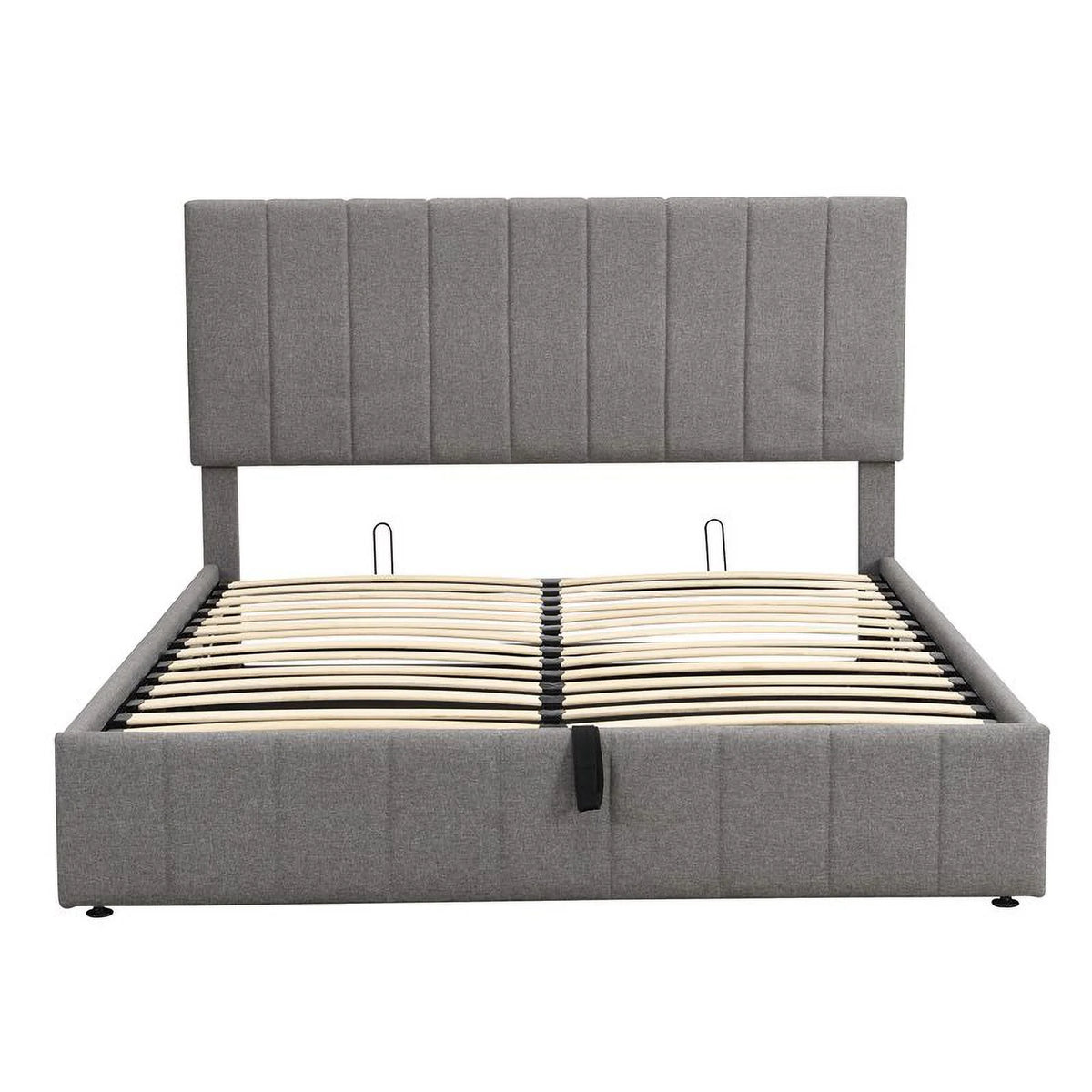 Twin Wood Platform Bed with Fabric Upholstery in Gray X14206