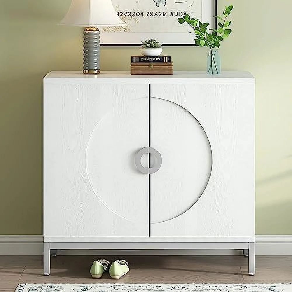 White Accent Cabinet with Metal Leg Frame T539