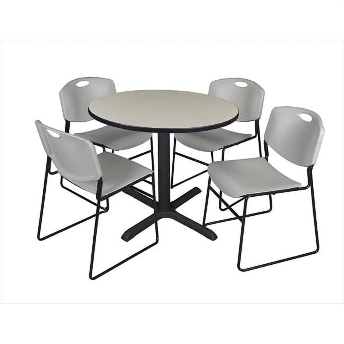 36 In. Round Laminate Table with 4 Grey Stack Chairs A26231