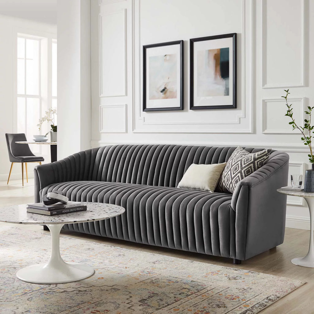 Charcoal Grey Velvet Tufted Sofa O505824