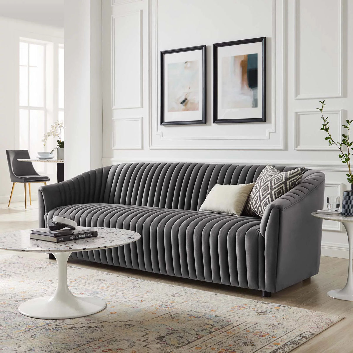 Charcoal Grey Velvet Tufted Sofa O505824