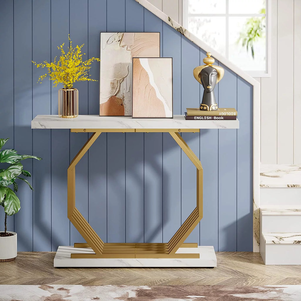 Gold 40 inch Faux Marble Console Table K117