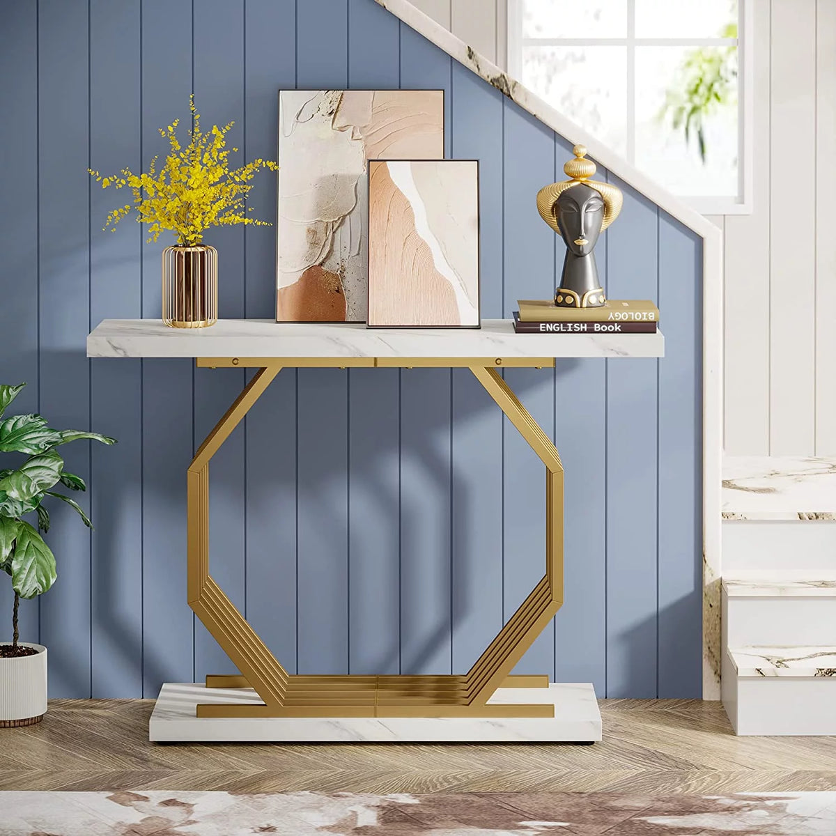 Gold 40 inch Faux Marble Console Table K117