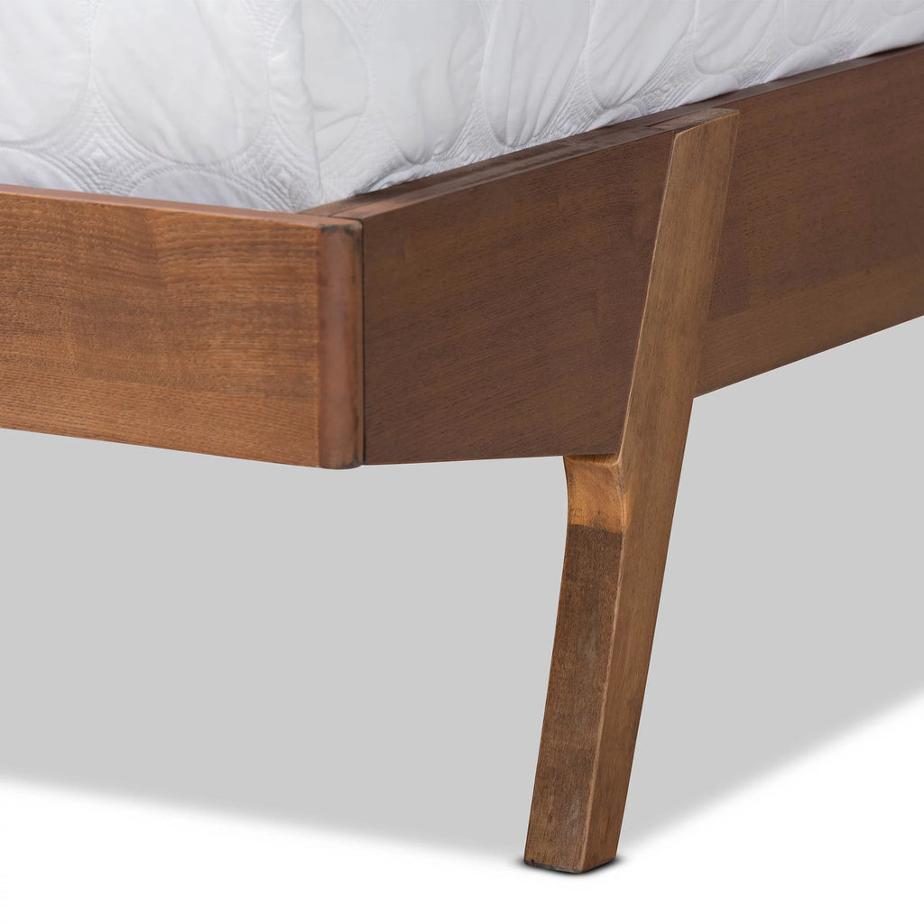 Beige Fabric Upholstered Walnut Brown Wood Queen Size Platform Bed Y237222