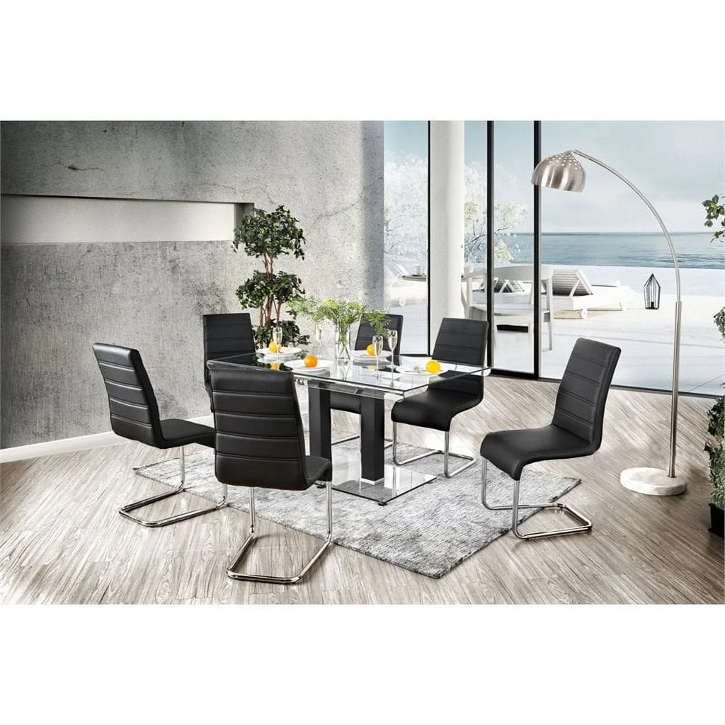 Glass Top Dining Table in Black and Silver N97161