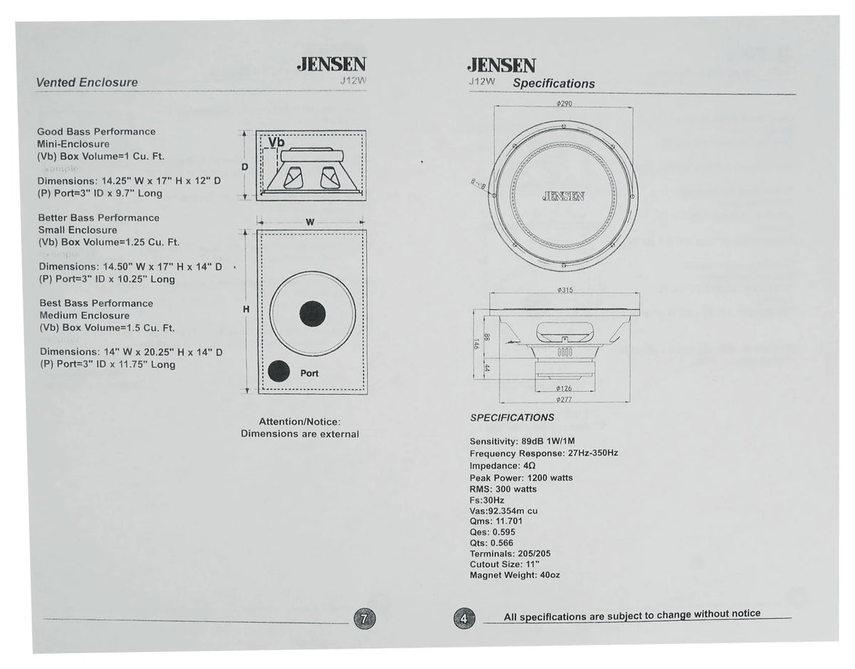 12 inch 1200 Watt 4-Ohm Car Subwoofer P2489