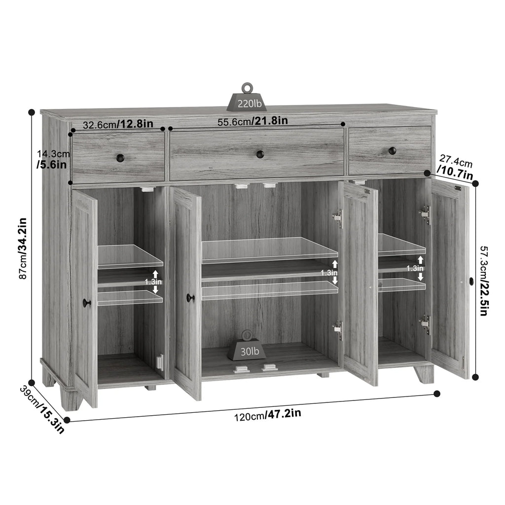 White 3 Drawer Buffet Sideboard Cabinet Q607457