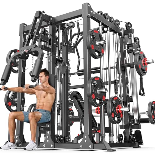 Smith Machine Squat Rack Power Cage with Cable Crossover System X688618