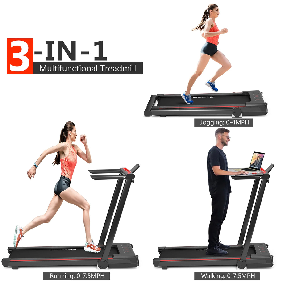 2.25HP 3-in-1 Folding Treadmill Black T332072