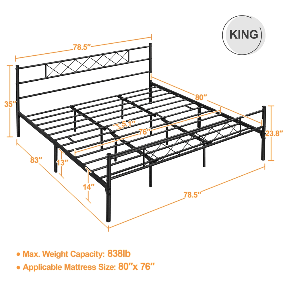 King Metal Slatted Bed Frame with Headboard & Footboard S397685