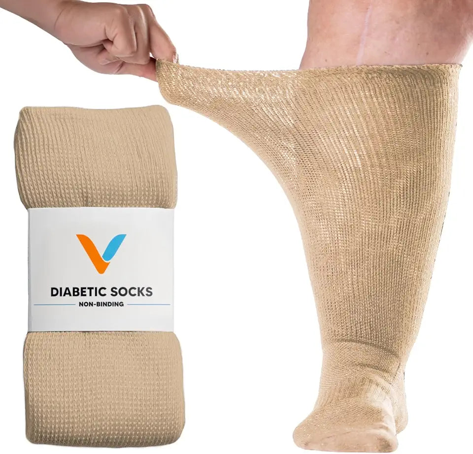 Tan Large Non Binding Seamless Toe Diabetic Socks T292359