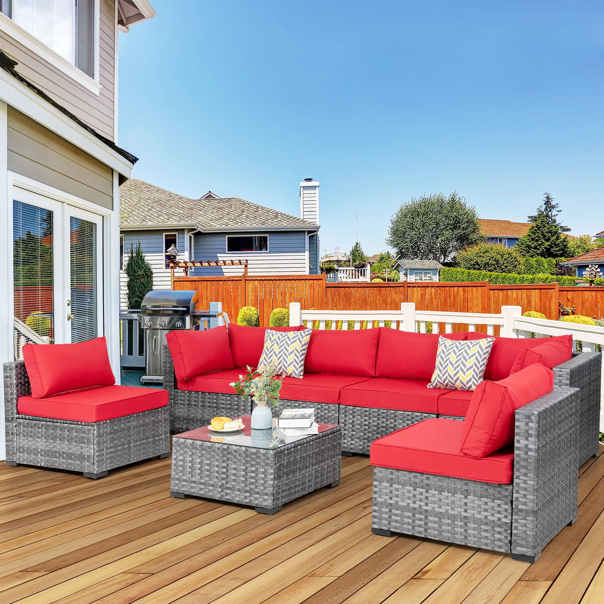 7 Piece Wicker Outdoor Sectional Sofa Set Y247