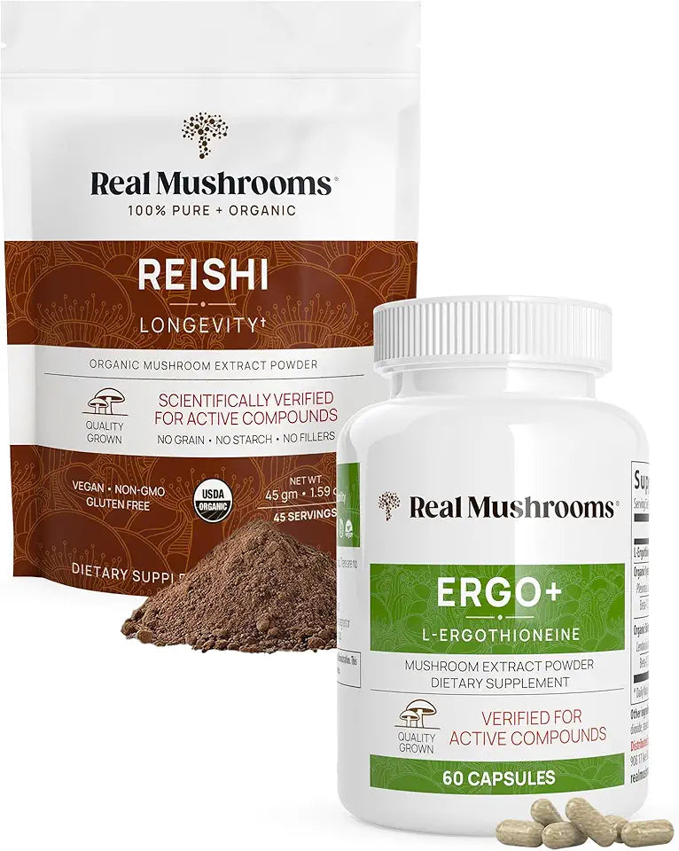 Ergothioneine and Reishi Organic Powder Bundle with Shiitake and Oyster Mushroom Extracts A99281
