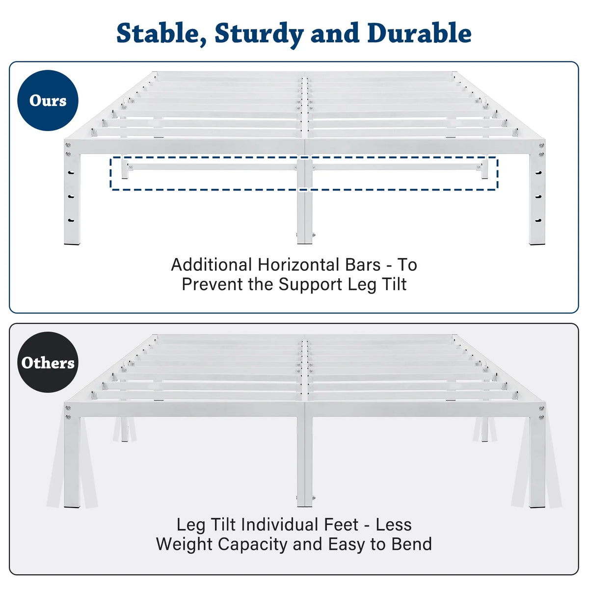 White 14 Inch Metal Platform Bed Frame with Under Bed Storage B754