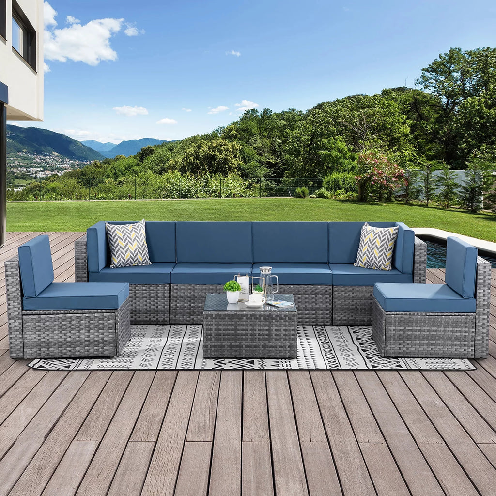7 Piece Wicker Outdoor Sectional Sofa Set Y247